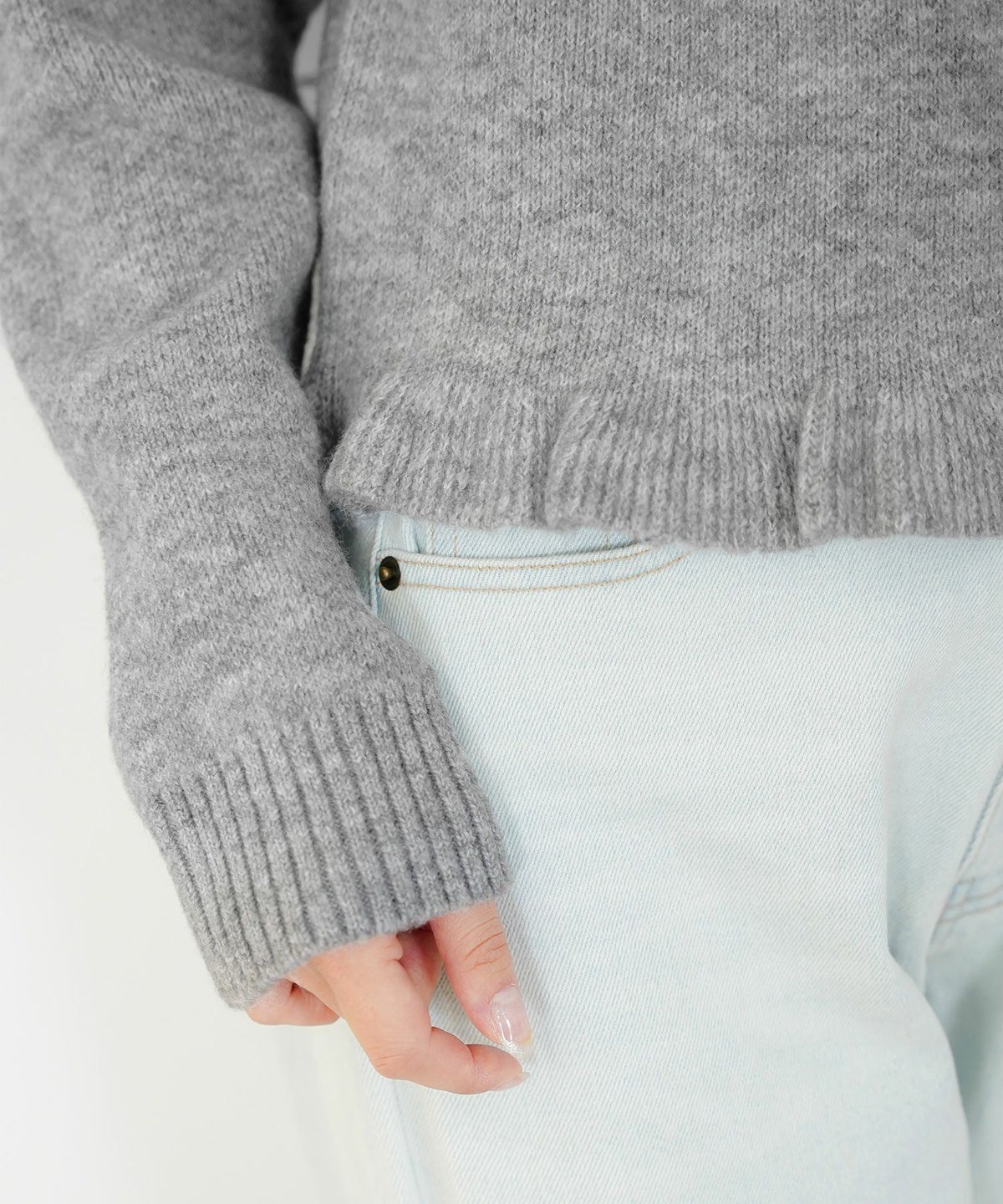 トップス ニット カーディガン フリル ショート丈 コンパクト丈 クルーネック 春 秋 冬 カジュアル フェミニン 可愛い ほっこり