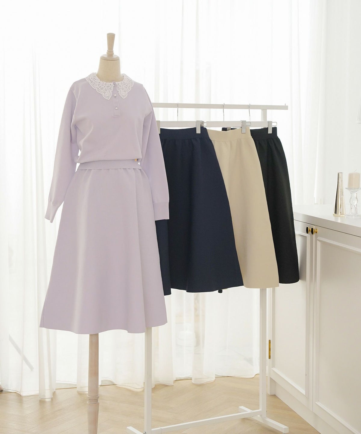 ボトムス スカート フレア ボリューム ゴム ウエストゴム 上品 エレガント フェミニン シンプル きれい