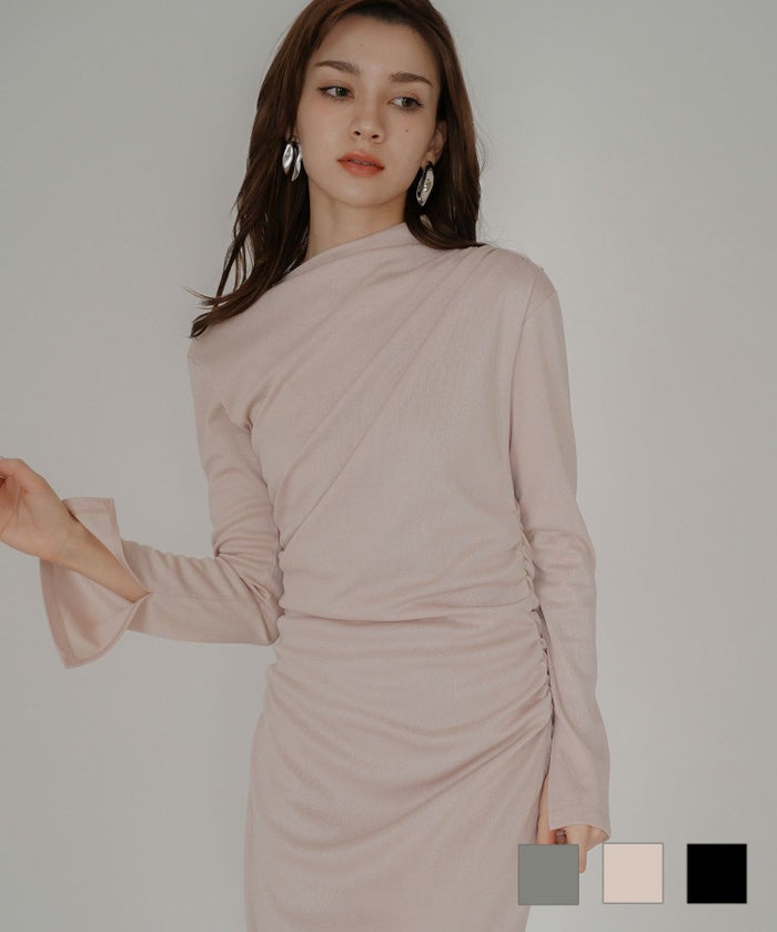 乾坤式 参列 二次会 パーティ ディナーラウンジ 女性らしい モテワンピ デートコーデ 大人 ディナー あざと可愛い 肌見せ 韓国風 綺麗め 細見え カジュアル スタイル盛れ KINO THE KEI シアーラメ 2WAY ドレープ ワンピース KINO THE KEI