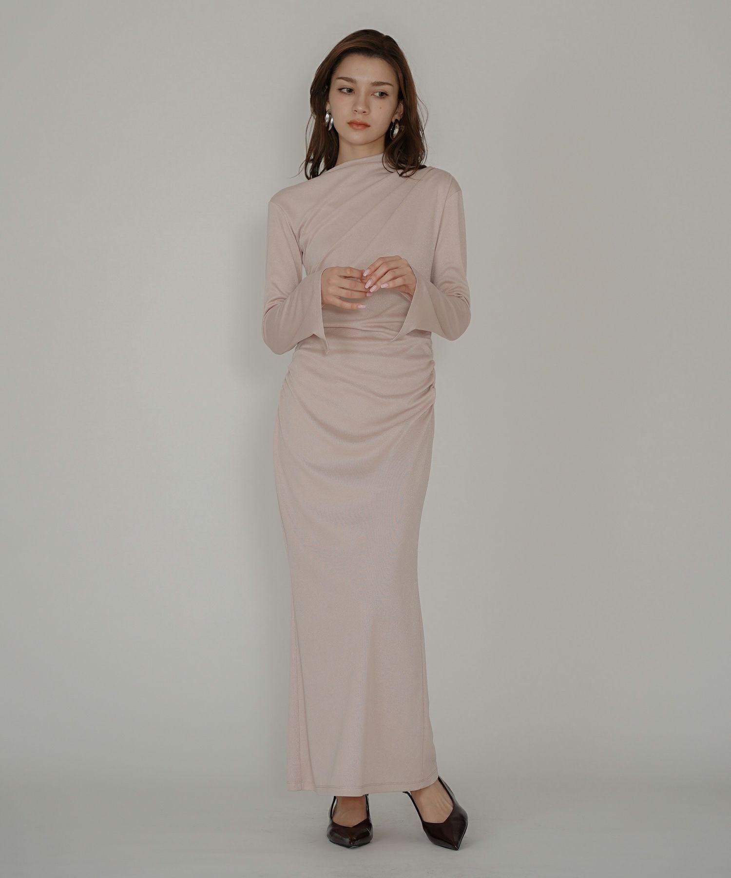 シアーラメ 2WAY ドレープ ワンピース KINO THE KEI 全3色｜ktk311