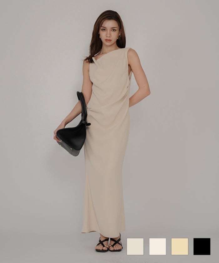 ロングワンピ 前撮り 乾坤式 参列 二次会 パーティ ディナーラウンジ 女性らしい モテワンピ デートコーデ 大人 ディナー あざと可愛い 肌見せ 韓国風 綺麗め 細見え カジュアル スタイル盛れ KINO THE KEI ビーナス ドレープ キャミソール ワンピース KINO THE KEI