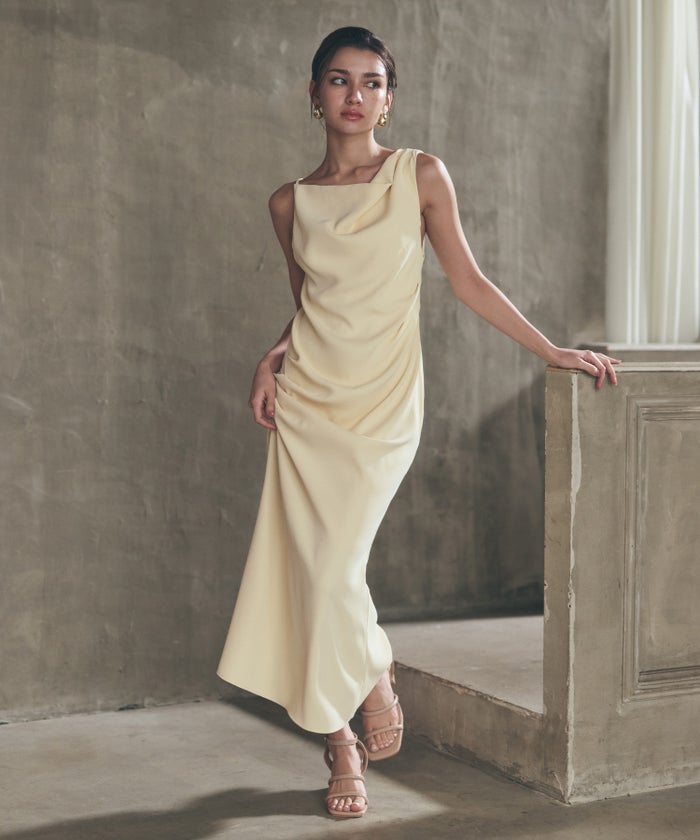 ドレス ロングワンピ 前撮り 乾坤式 参列 二次会 パーティ ディナーラウンジ 女性らしい モテワンピ デートコーデ 大人 ディナー あざと可愛い 肌見せ 韓国風 綺麗め 細見え カジュアル スタイル盛れ KINO THE KEI