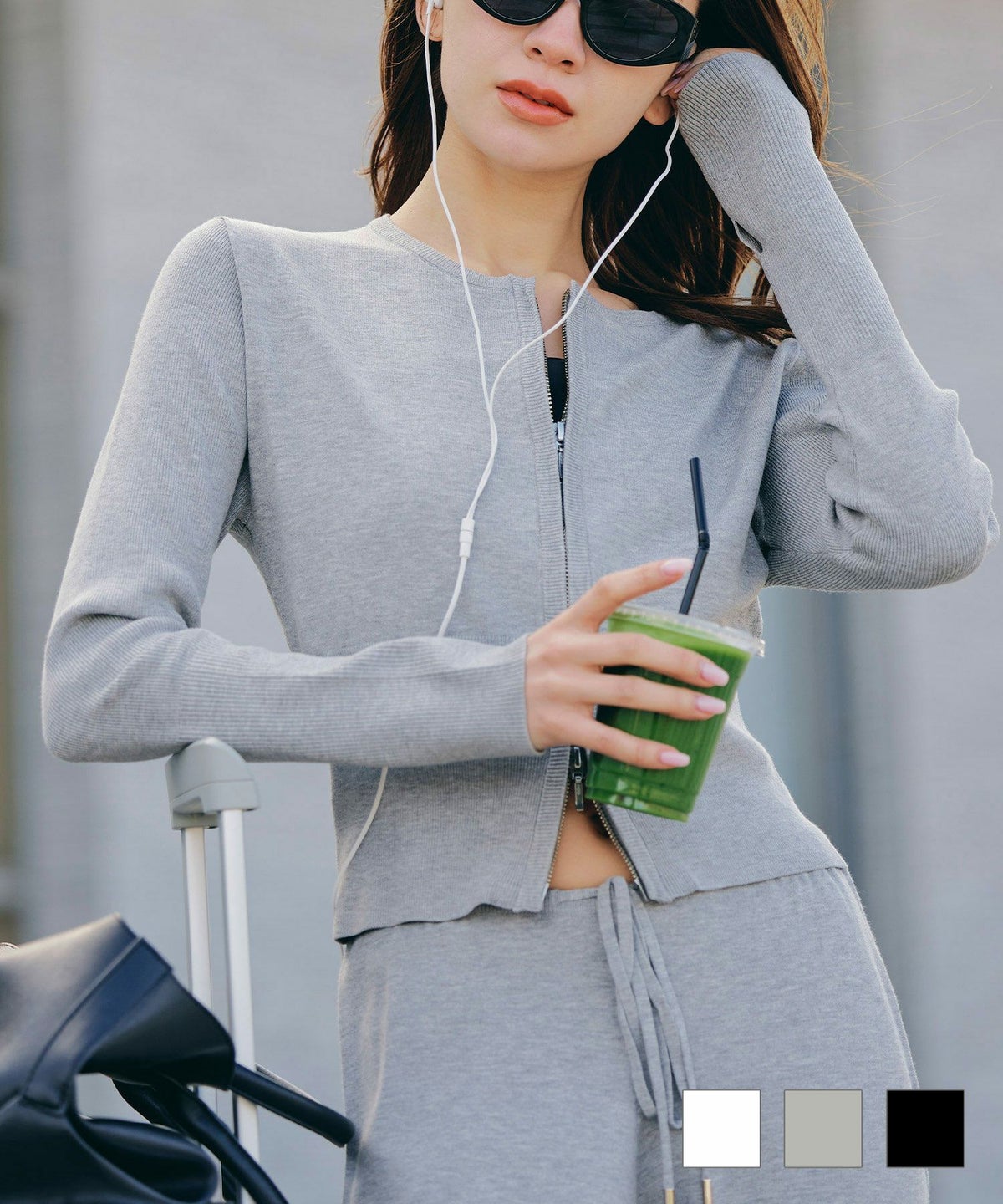 パジャマ 部屋着 ダル着 モテニット カットソー デートコーデ ドライブ 空港ファッション 大人 あざと可愛い 肌見せ 韓国風 綺麗め 細見え カジュアル らくちん KINO THE KEI [DAILY & TRAVEL] ジップニット カーディガン KINO THE KEI