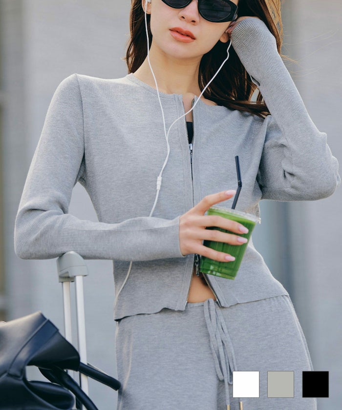 パジャマ 部屋着 ダル着 モテニット カットソー デートコーデ ドライブ 空港ファッション 大人 あざと可愛い 肌見せ 韓国風 綺麗め 細見え カジュアル らくちん KINO THE KEI [DAILY & TRAVEL] ジップニット カーディガン KINO THE KEI