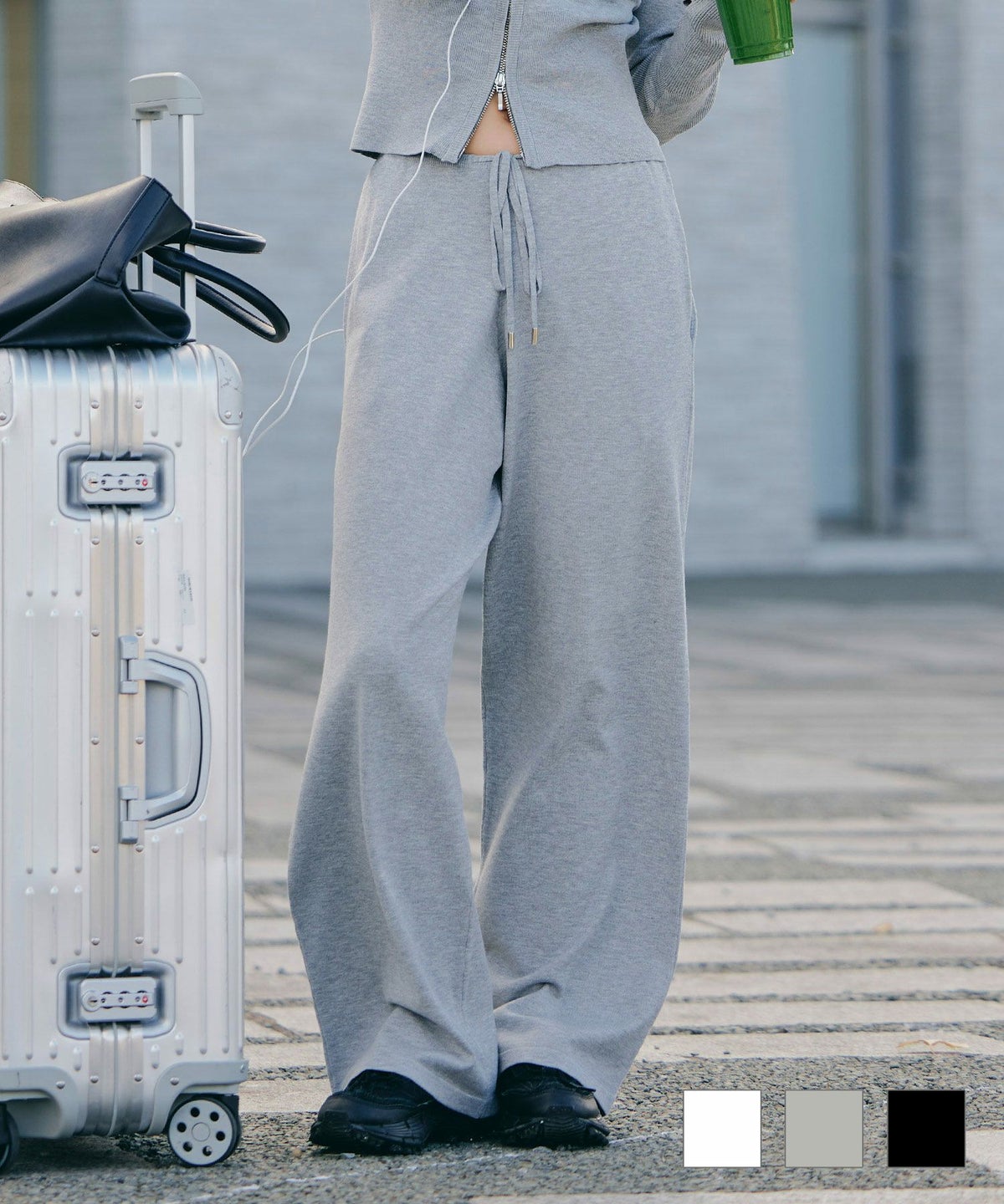 Y2K パジャマ 部屋着 ダル着 スポーティ モテニット デートコーデ 大人 あざと可愛い 肌見せ 韓国風 綺麗め 細見え カジュアル 空港ファッション らくちん KINO THE KEI [DAILY & TRAVEL] バレルレッグ ニット パンツ KINO THE KEI