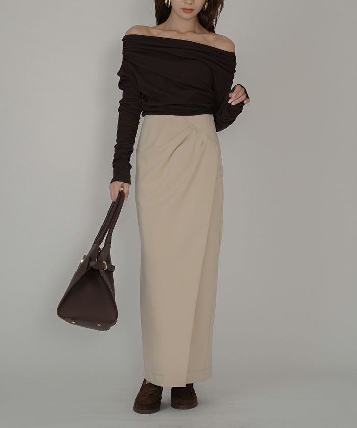 ナロースカート 骨スト ロングスカート タイトスカート モテニット カットソー デートコーデ ディナー 大人 あざと可愛い 肌見せ 韓国風 綺麗め 細見え カジュアル ウエストカバー お腹周りカバー らくちん KINO THE KEI