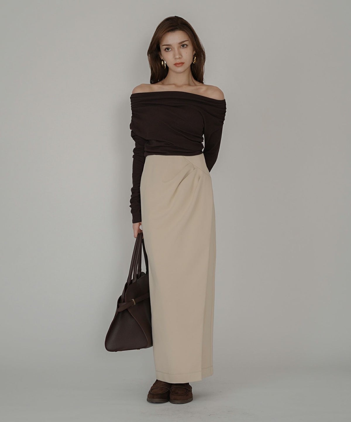 ナロースカート 骨スト ロングスカート タイトスカート モテニット カットソー デートコーデ ディナー 大人 あざと可愛い 肌見せ 韓国風 綺麗め 細見え カジュアル ウエストカバー お腹周りカバー らくちん KINO THE KEI