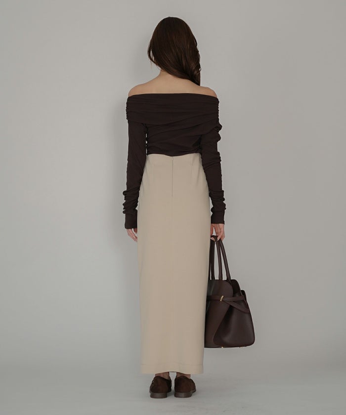 ナロースカート 骨スト ロングスカート タイトスカート モテニット カットソー デートコーデ ディナー 大人 あざと可愛い 肌見せ 韓国風 綺麗め 細見え カジュアル ウエストカバー お腹周りカバー らくちん KINO THE KEI