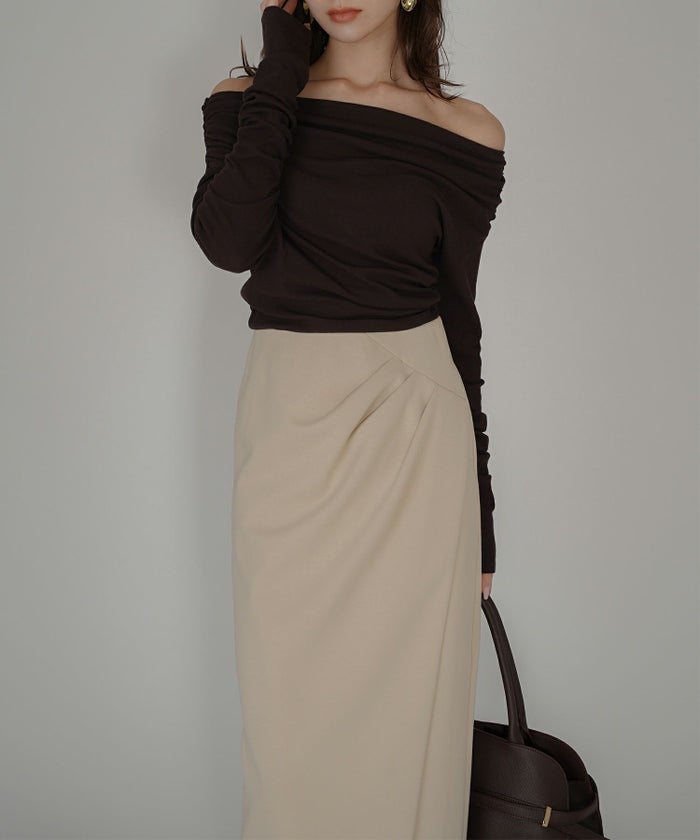 ナロースカート 骨スト ロングスカート タイトスカート モテニット カットソー デートコーデ ディナー 大人 あざと可愛い 肌見せ 韓国風 綺麗め 細見え カジュアル ウエストカバー お腹周りカバー らくちん KINO THE KEI