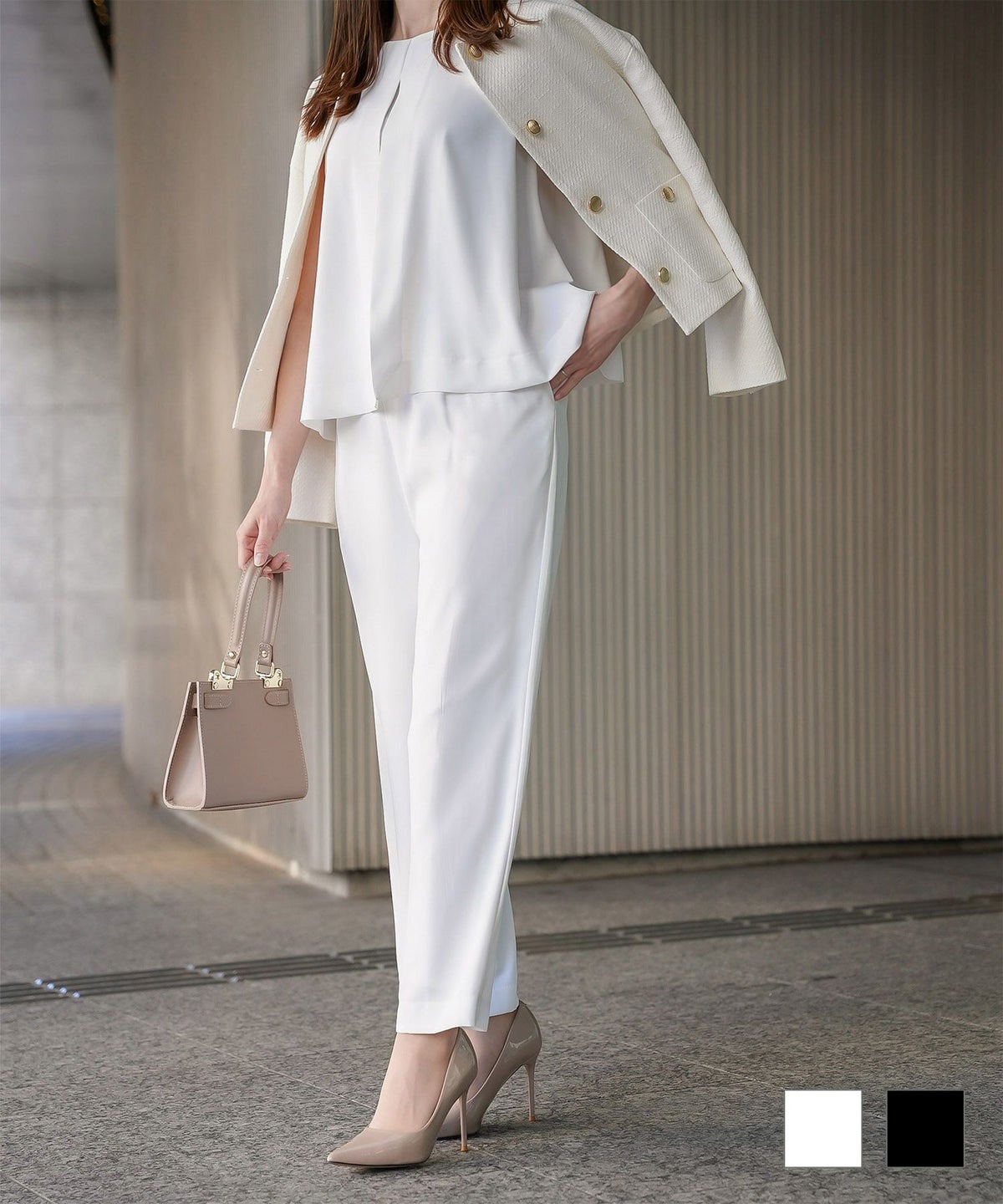 フレアヘム オールインワン レディース ファッション オケージョン ホワイト ブラック M フレアヘム オールインワン HUIT