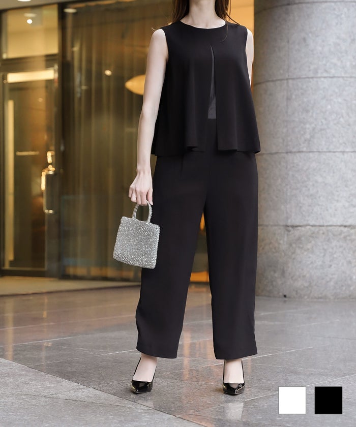 フレアヘム オールインワン レディース ファッション オケージョン ホワイト ブラック M フレアヘム オールインワン HUIT