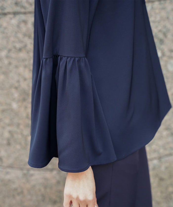 2way フリルネック ベルスリーブ ブラウス フォーマル オケージョン 洗える ホワイト ピンクベージュ ネイビー M