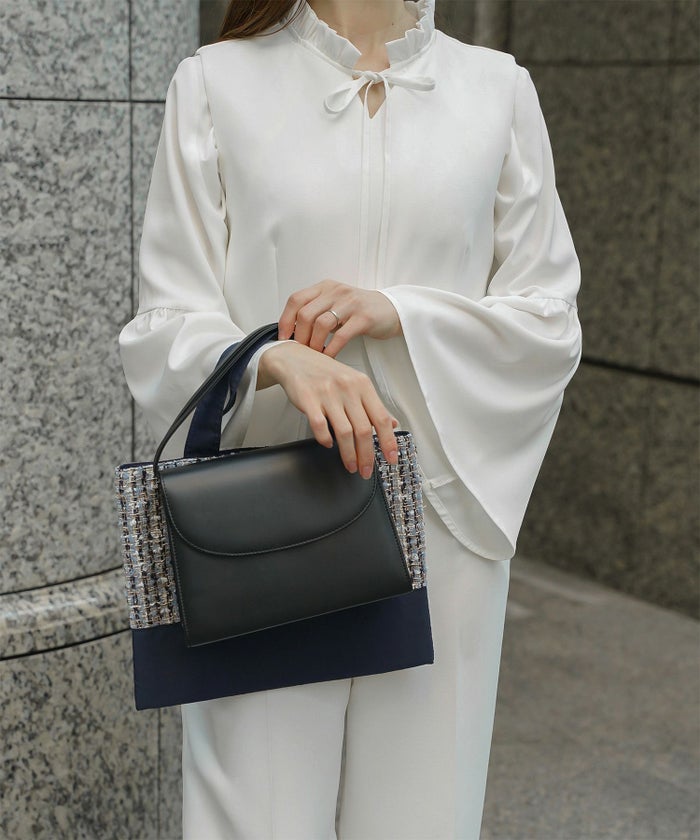 2way フリルネック ベルスリーブ ブラウス フォーマル オケージョン 洗える ホワイト ピンクベージュ ネイビー M