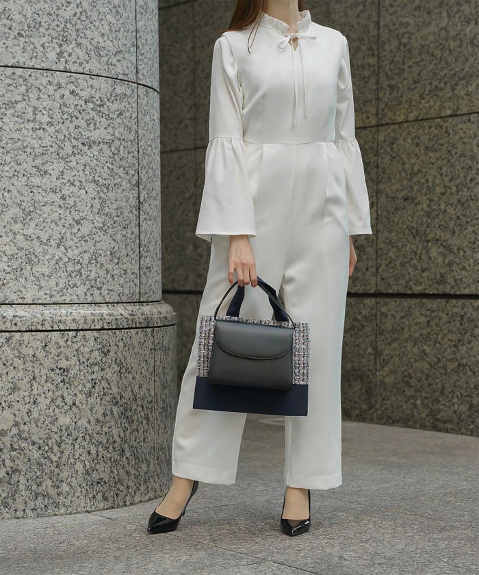 2way フリルネック ベルスリーブ ブラウス フォーマル オケージョン 洗える ホワイト ピンクベージュ ネイビー M