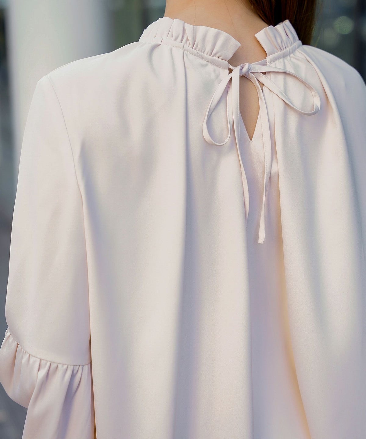 2way フリルネック ベルスリーブ ブラウス フォーマル オケージョン 洗える ホワイト ピンクベージュ ネイビー M