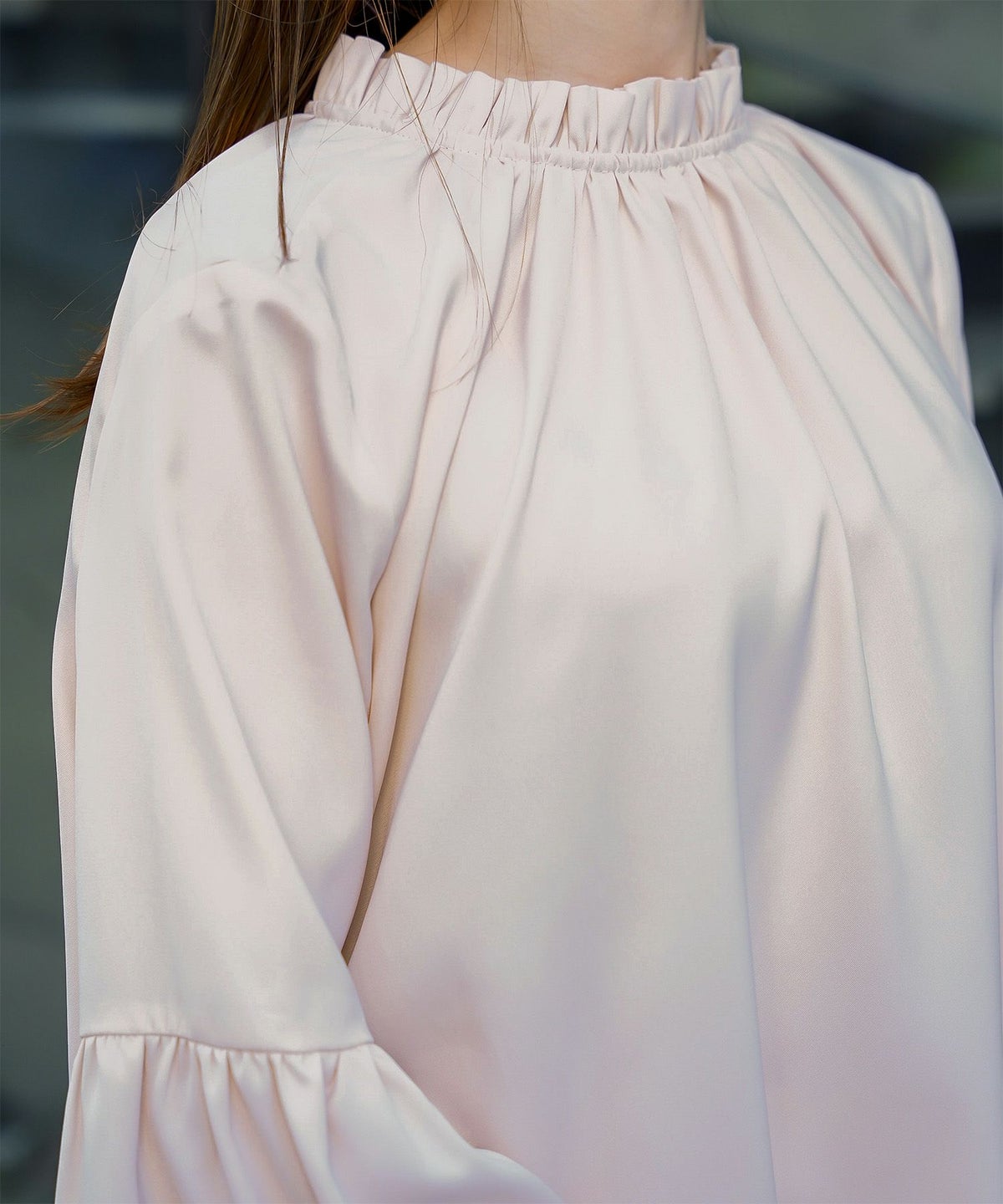 2way フリルネック ベルスリーブ ブラウス フォーマル オケージョン 洗える ホワイト ピンクベージュ ネイビー M