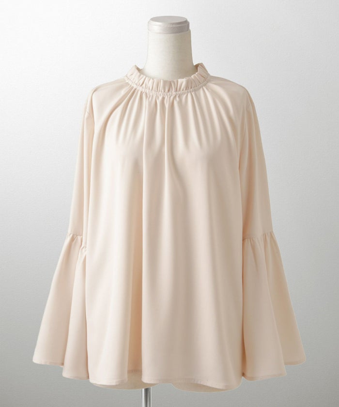 2way フリルネック ベルスリーブ ブラウス フォーマル オケージョン 洗える ホワイト ピンクベージュ ネイビー M