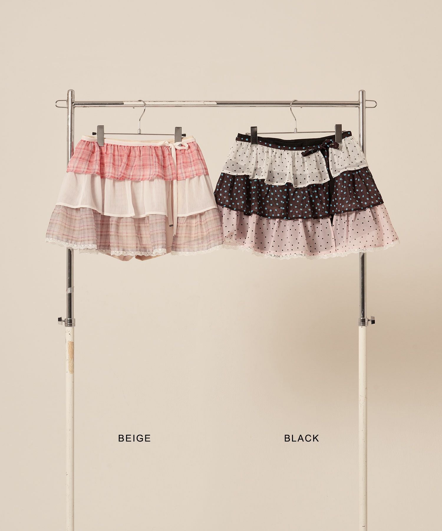 シフォン フリル ラップ レイヤード ショートパンツ TINA：JOJUN 全2色