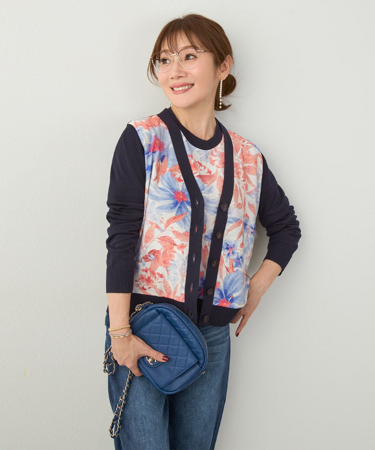 手洗い可 日本製 アンサンブル対応 秋冬春 長袖 可愛い 上品 きれいめ オフィス 柄 フェミニン ジョイントスペース