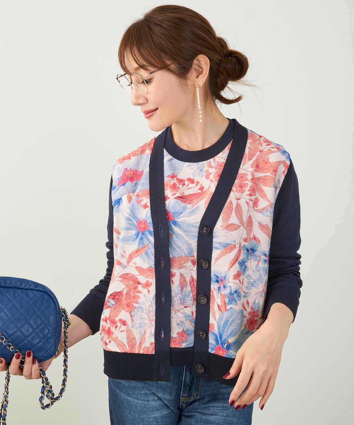 手洗い可 日本製 アンサンブル対応 秋冬春 長袖 可愛い 上品 きれいめ オフィス 柄 フェミニン ジョイントスペース