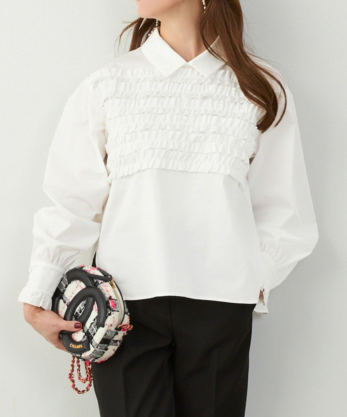 手洗い可 ラウンドヘム スリット パフスリーブ 上品 きれいめ フォーマル オフィス カジュアル フェミニン ジョイントスペース