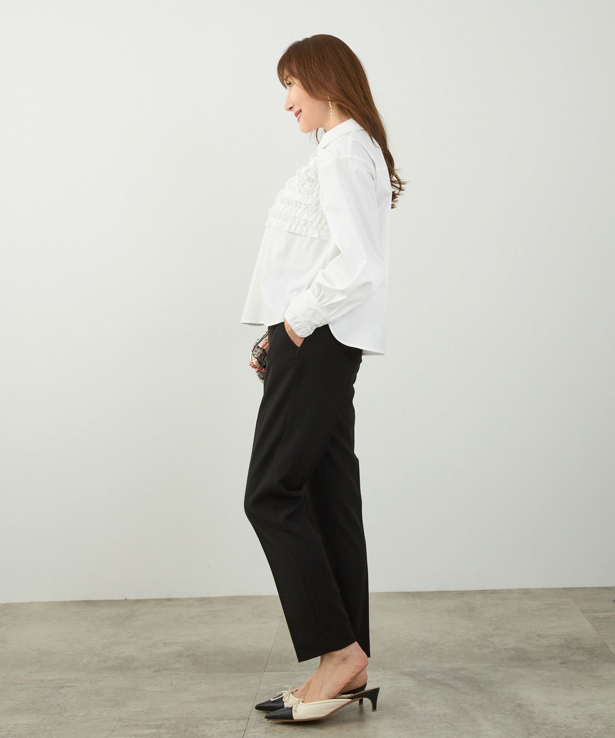 手洗い可 ラウンドヘム スリット パフスリーブ 上品 きれいめ フォーマル オフィス カジュアル フェミニン ジョイントスペース