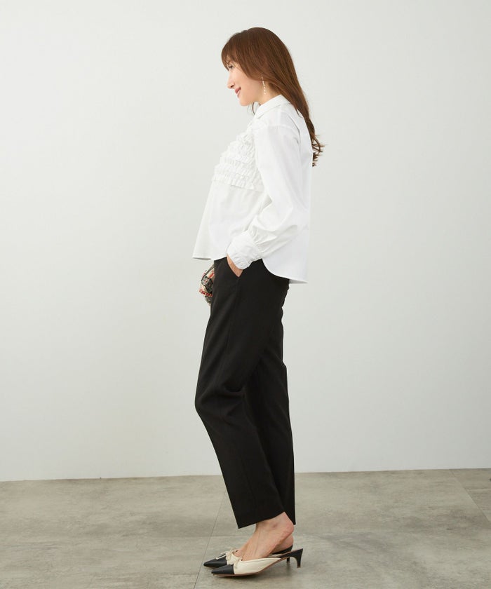 手洗い可 ラウンドヘム スリット パフスリーブ 上品 きれいめ フォーマル オフィス カジュアル フェミニン ジョイントスペース