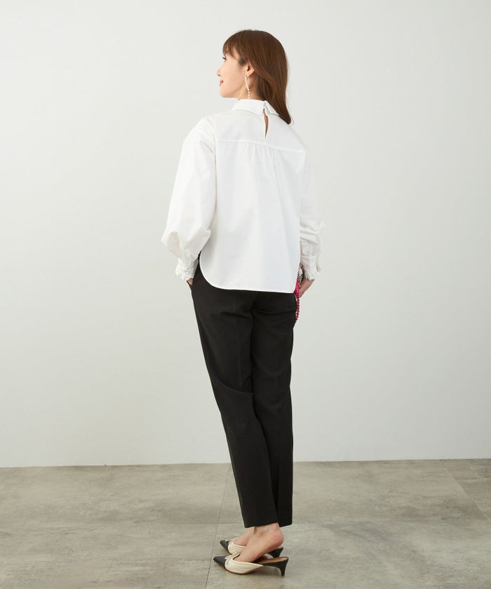 手洗い可 ラウンドヘム スリット パフスリーブ 上品 きれいめ フォーマル オフィス カジュアル フェミニン ジョイントスペース