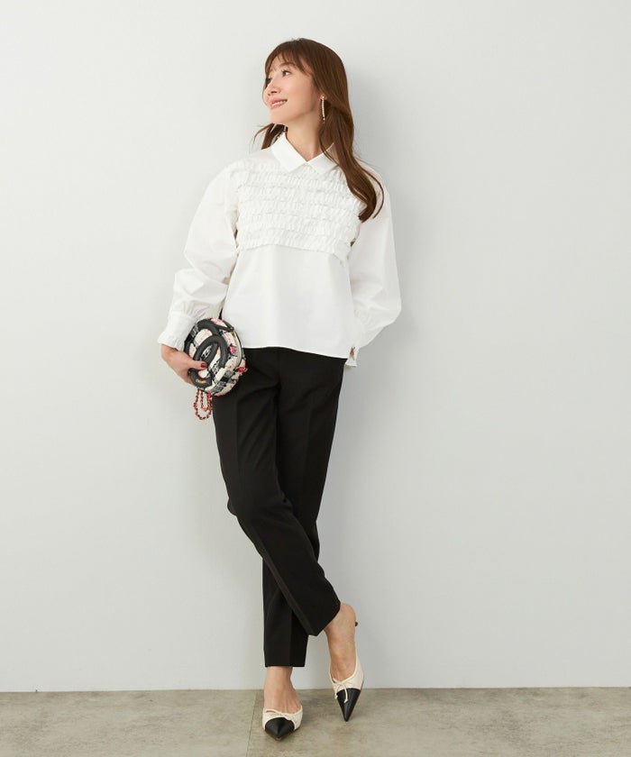 手洗い可 ラウンドヘム スリット パフスリーブ 上品 きれいめ フォーマル オフィス カジュアル フェミニン ジョイントスペース