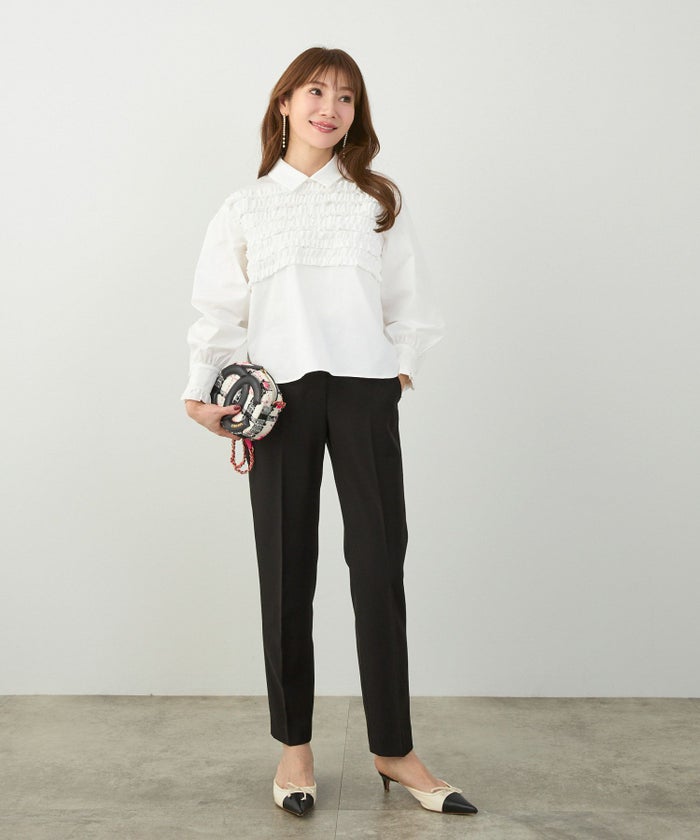 手洗い可 ラウンドヘム スリット パフスリーブ 上品 きれいめ フォーマル オフィス カジュアル フェミニン ジョイントスペース