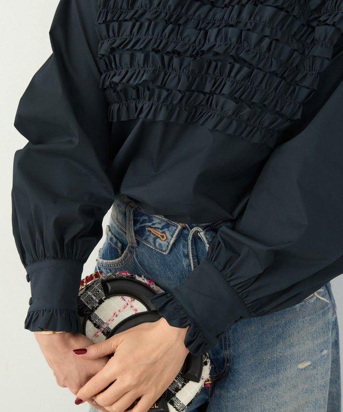 手洗い可 ラウンドヘム スリット パフスリーブ 上品 きれいめ フォーマル オフィス カジュアル フェミニン ジョイントスペース