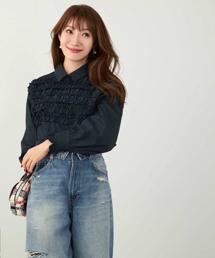 手洗い可 ラウンドヘム スリット パフスリーブ 上品 きれいめ フォーマル オフィス カジュアル フェミニン ジョイントスペース