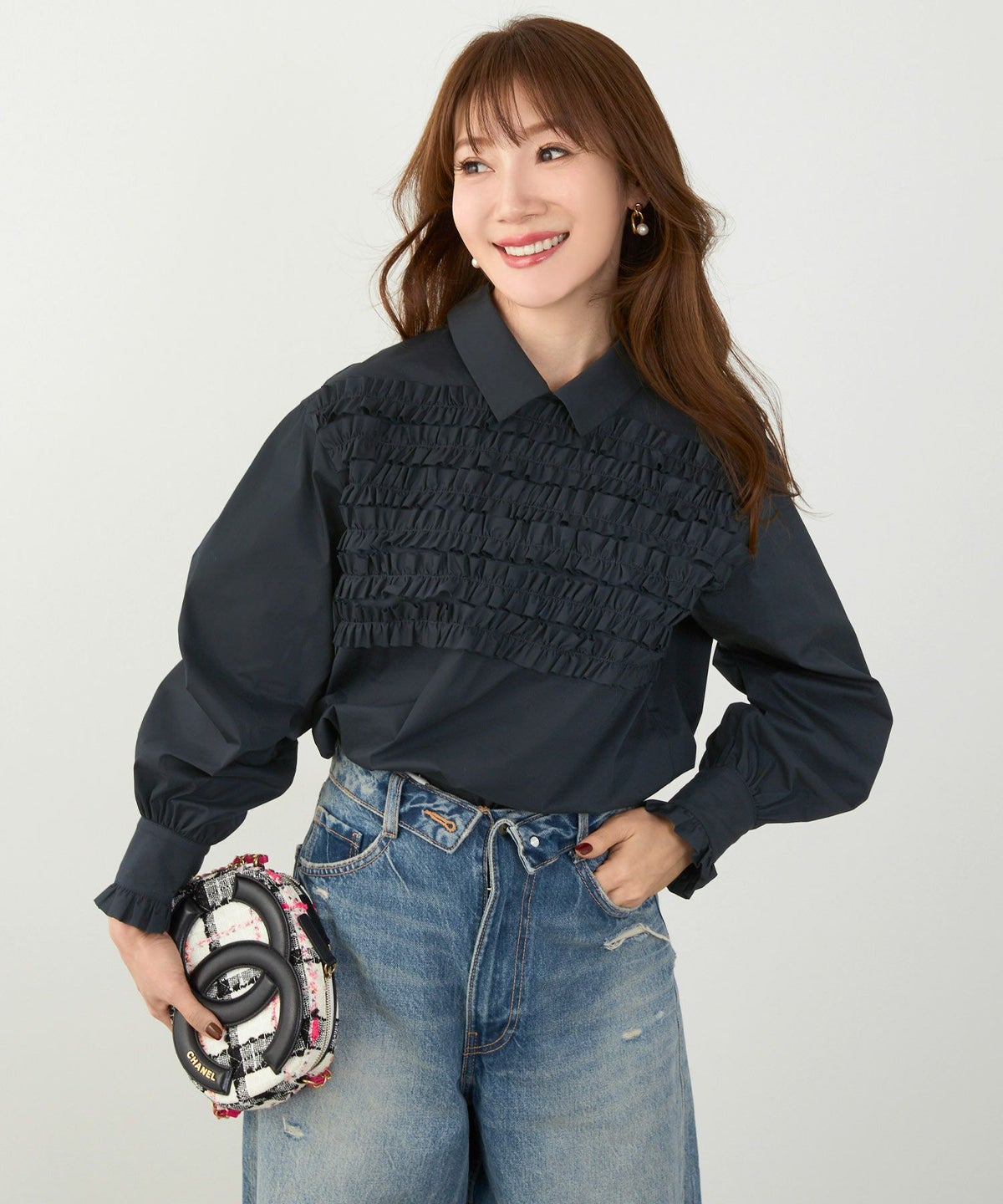 手洗い可 ラウンドヘム スリット パフスリーブ 上品 きれいめ フォーマル オフィス カジュアル フェミニン ジョイントスペース