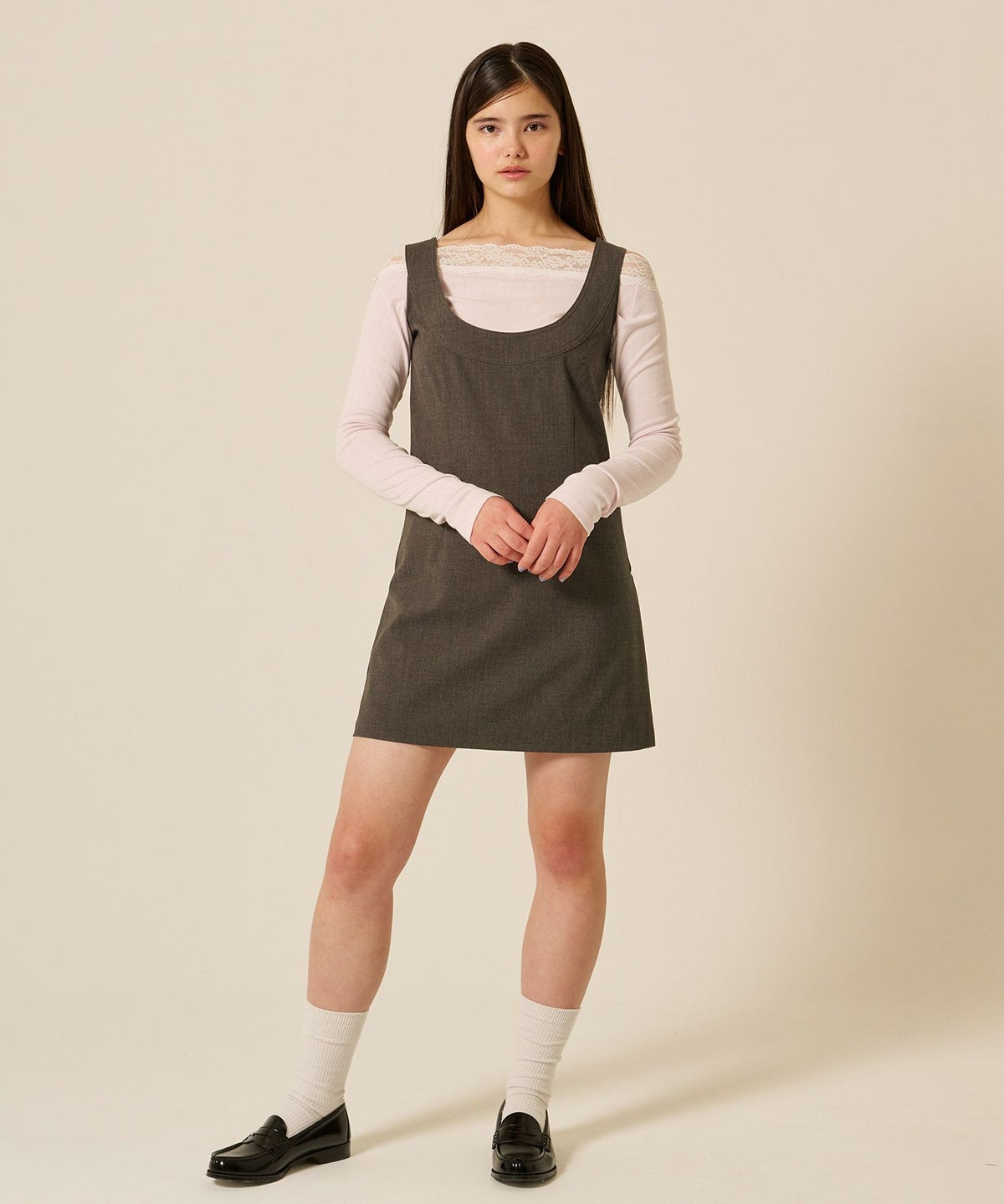 ミニ/ジャンスカ/グレー