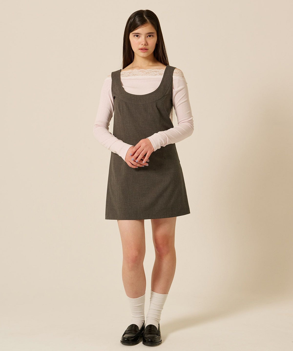 ミニ/ジャンスカ/グレー