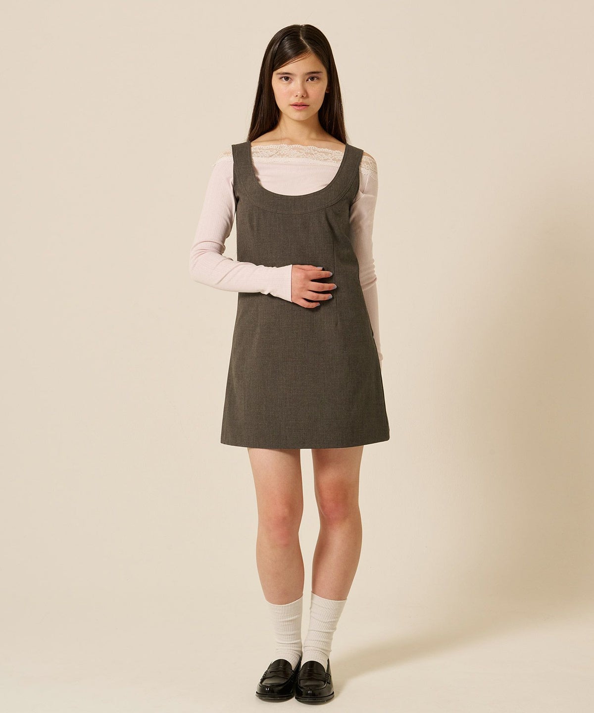 ミニ/ジャンスカ/グレー