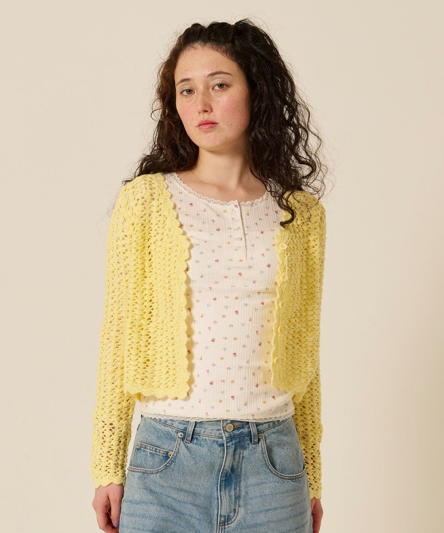 Early-Summer-SALE Vネック スラブヤーン カーディガン TINA：JOJUN 全