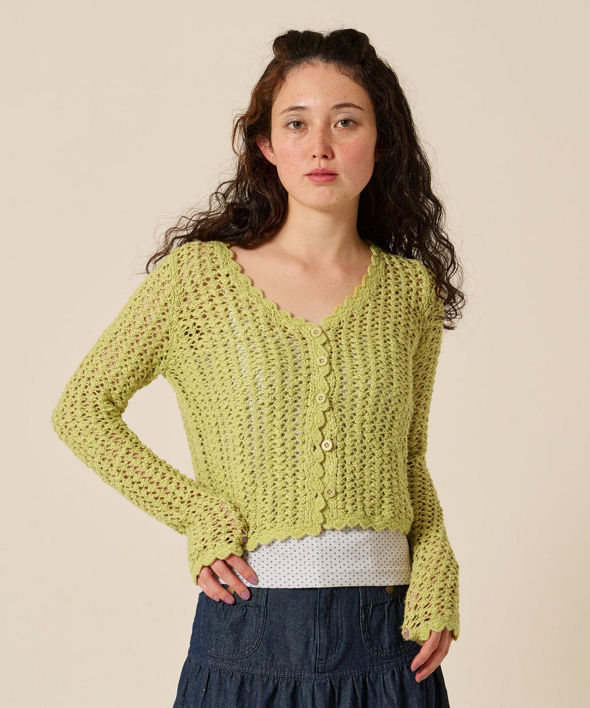 カーディガン/スラブ/グリーン