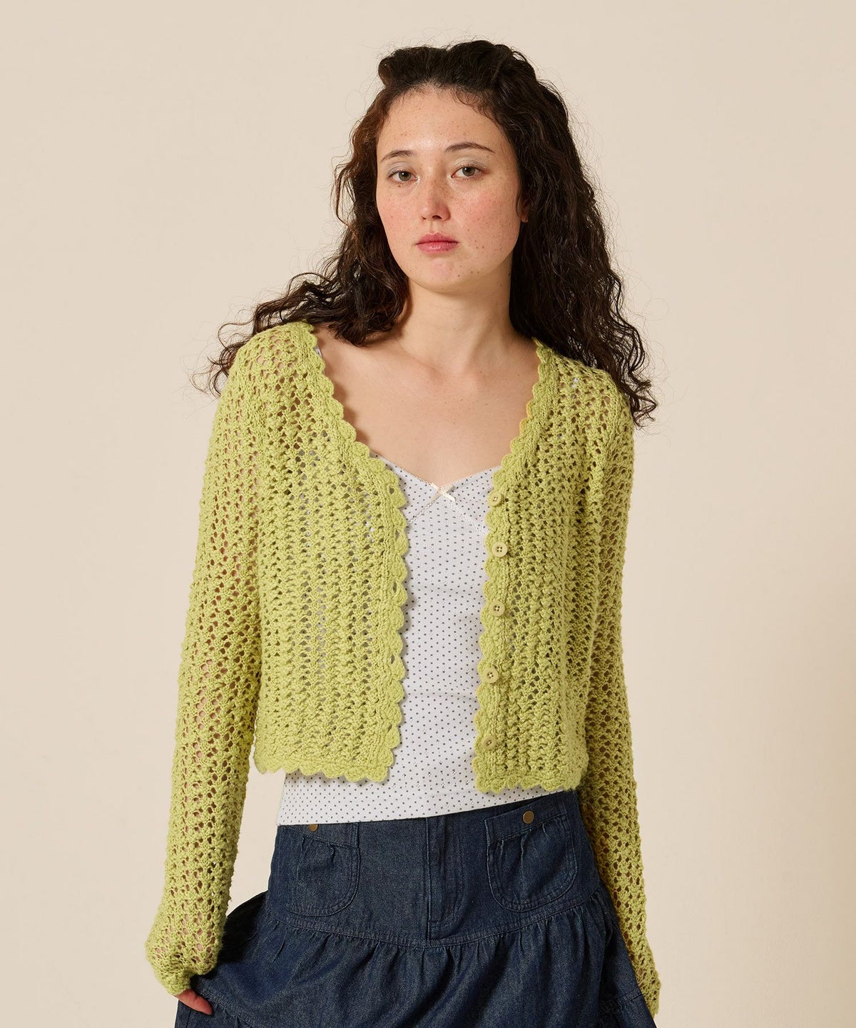 カーディガン/スラブ/グリーン