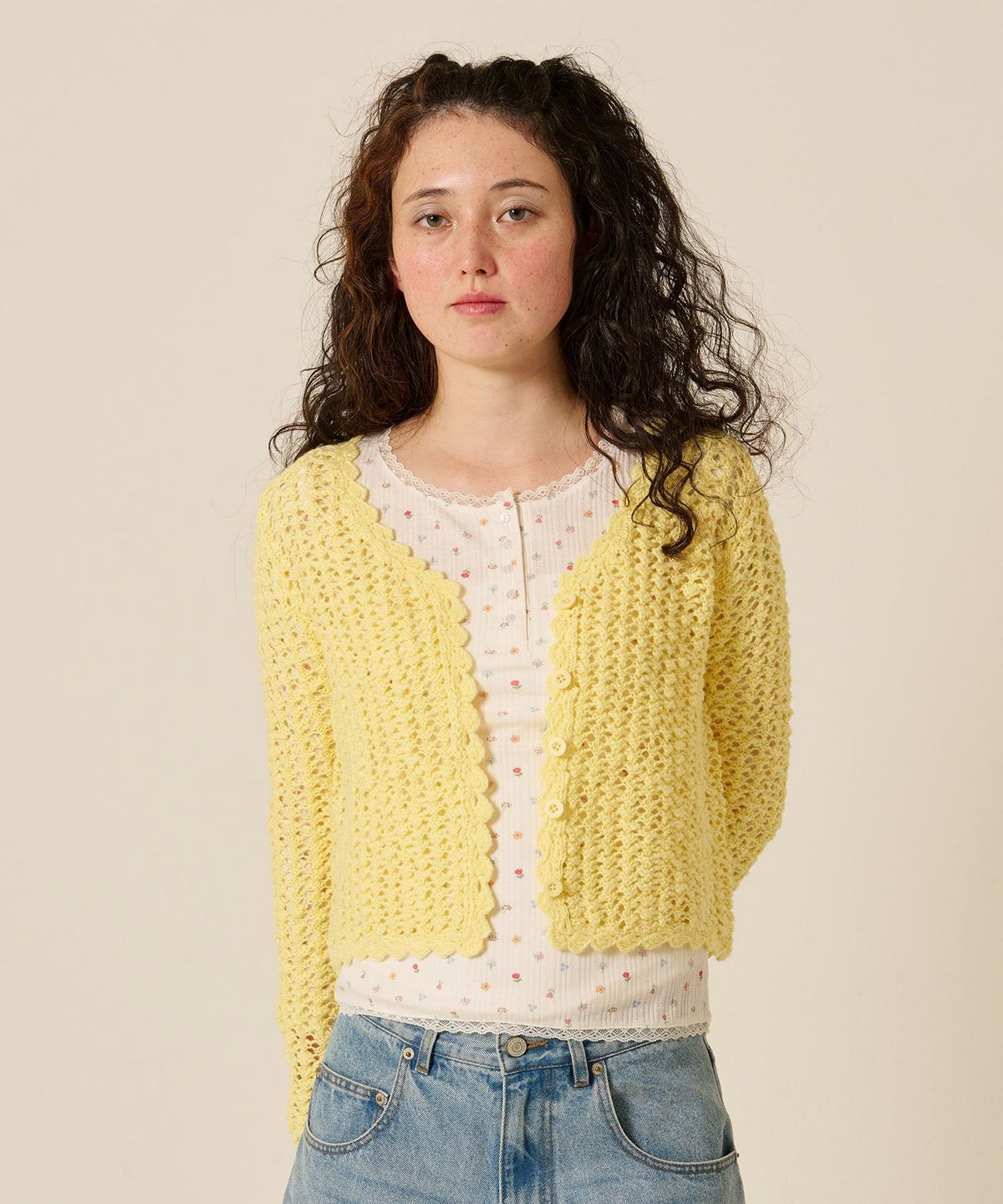 カーディガン/スラブ/イエロー