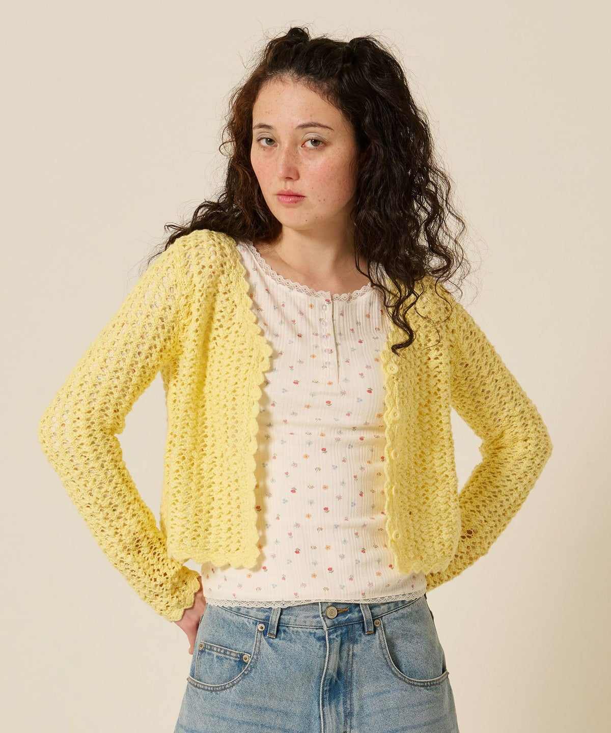 カーディガン/スラブ/イエロー