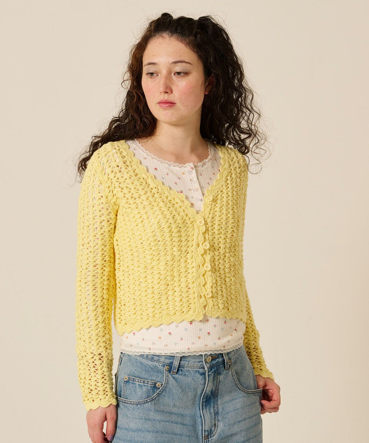 カーディガン/スラブ/イエロー