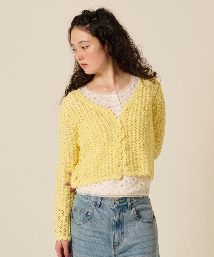 カーディガン/スラブ/イエロー