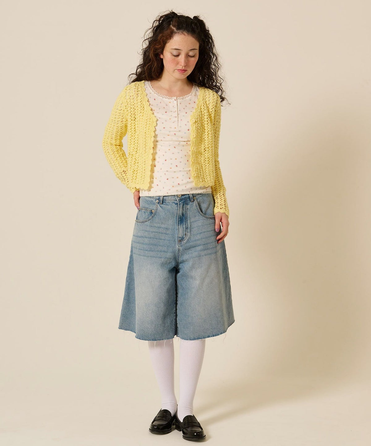 カーディガン/スラブ/イエロー