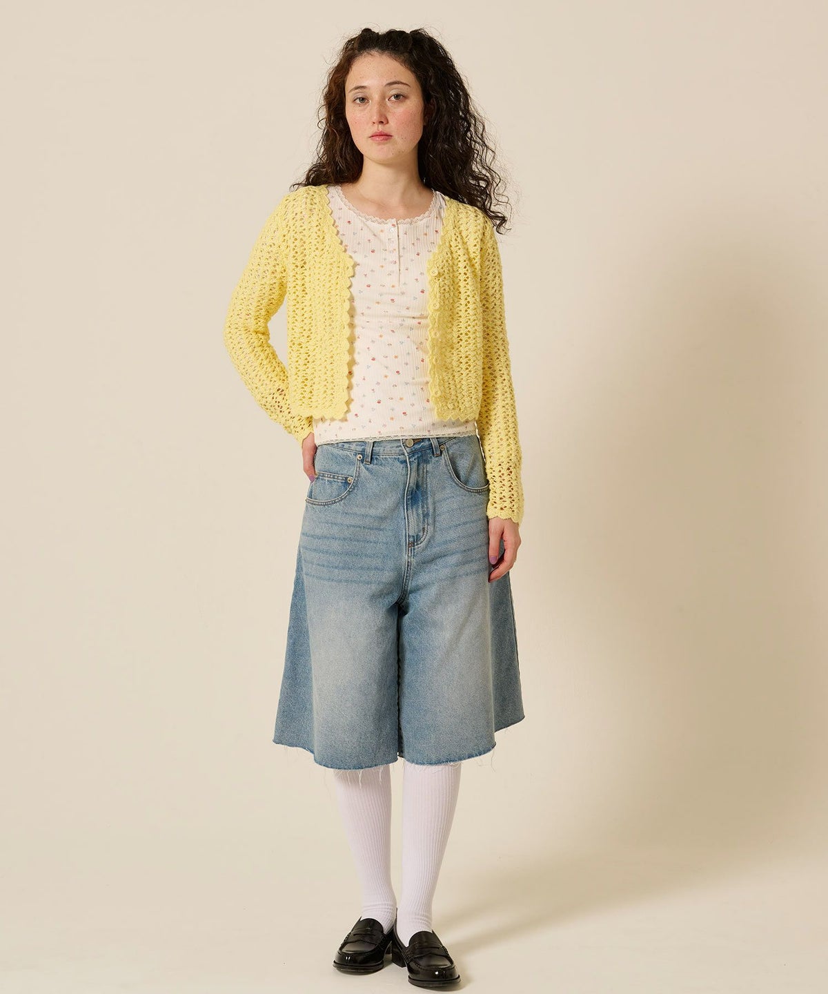 カーディガン/スラブ/イエロー