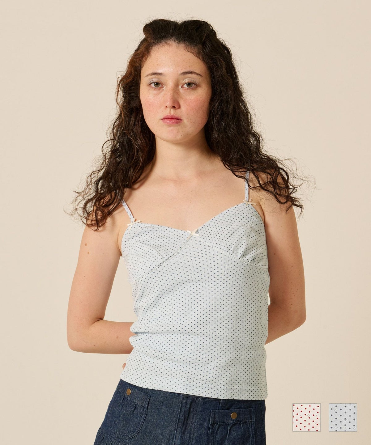 ハートネック/ ドット/キャミソール/リボン