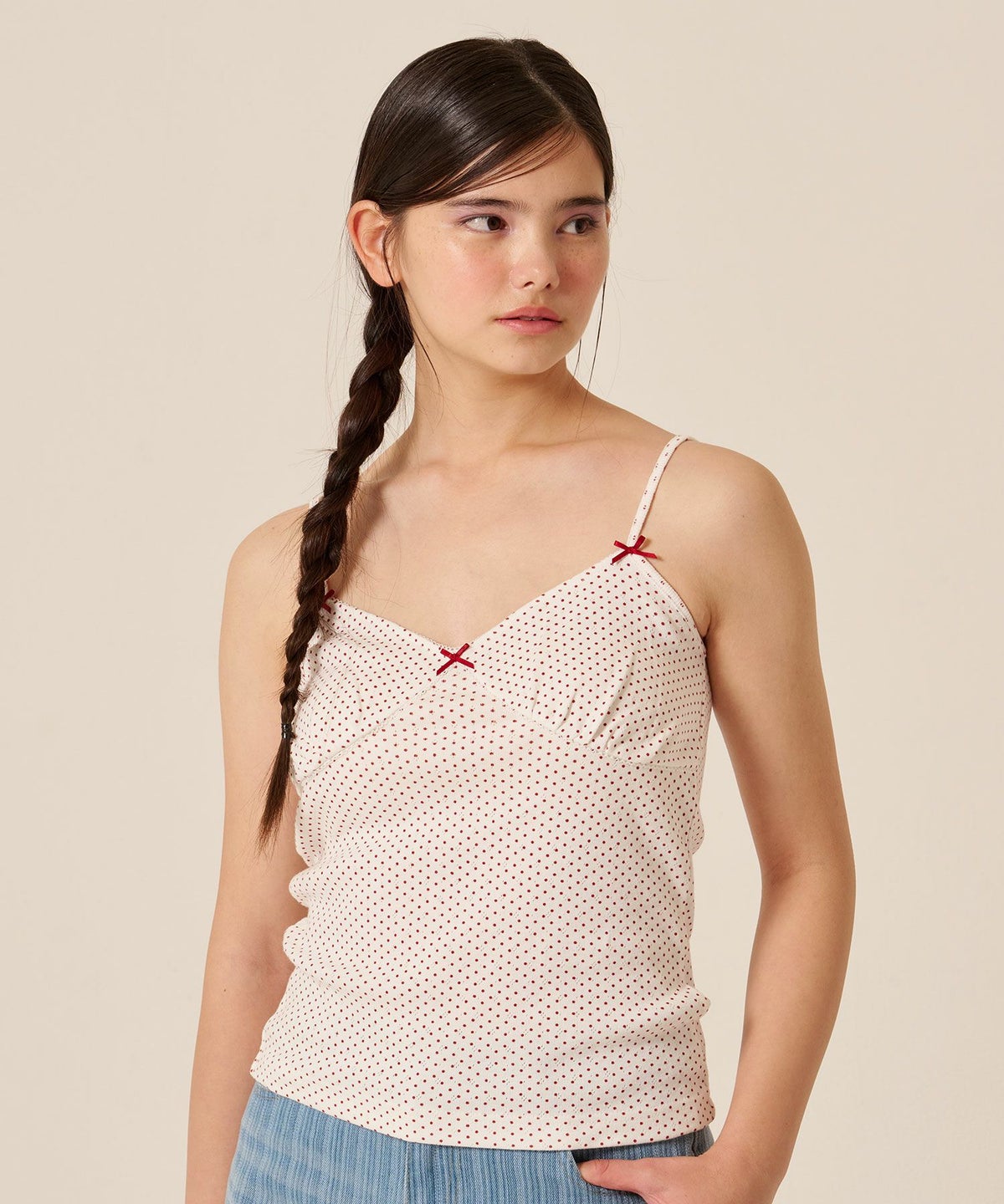 ハートネック/ ドット/キャミソール/リボン
