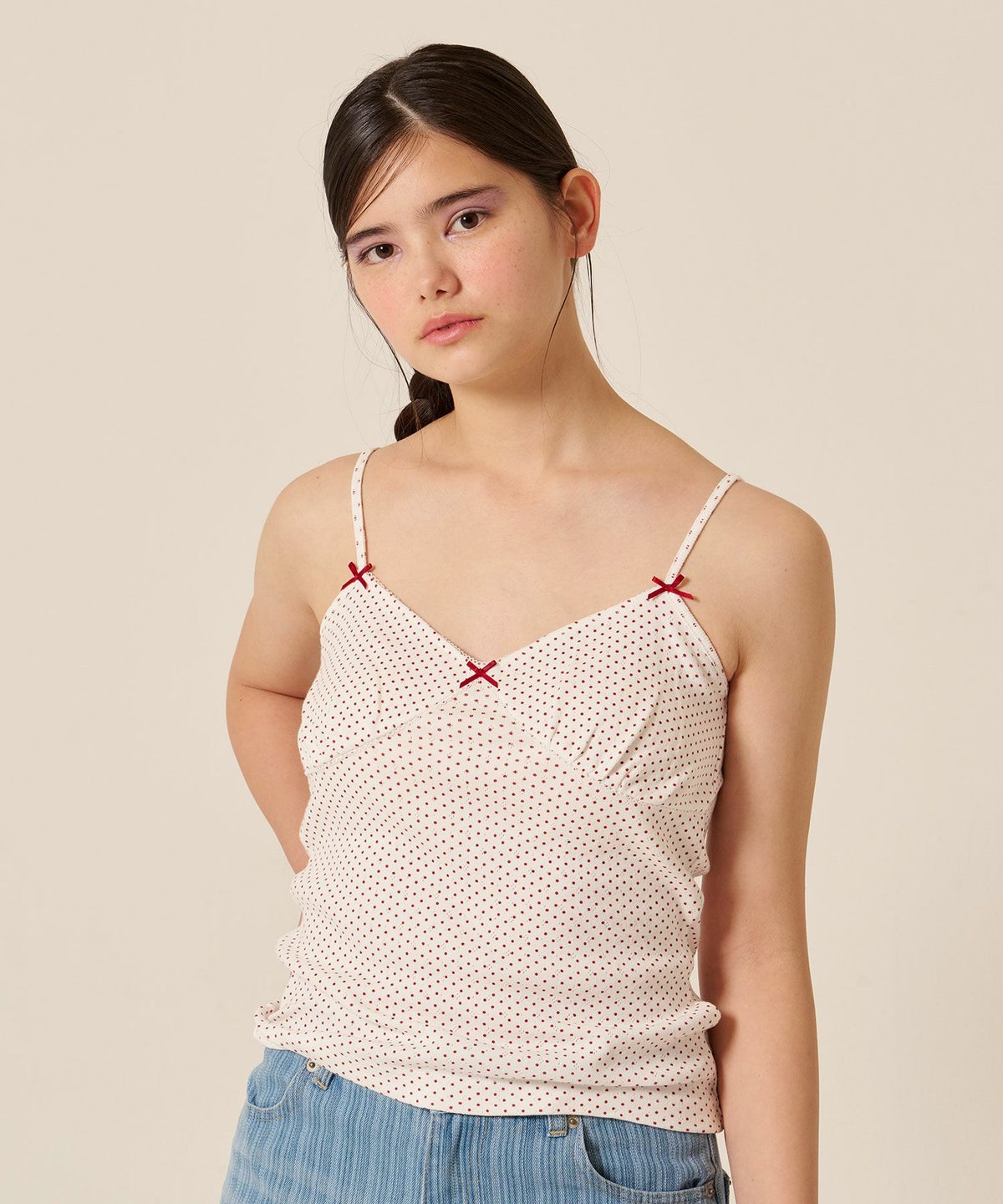 ハートネック/ ドット/キャミソール/リボン