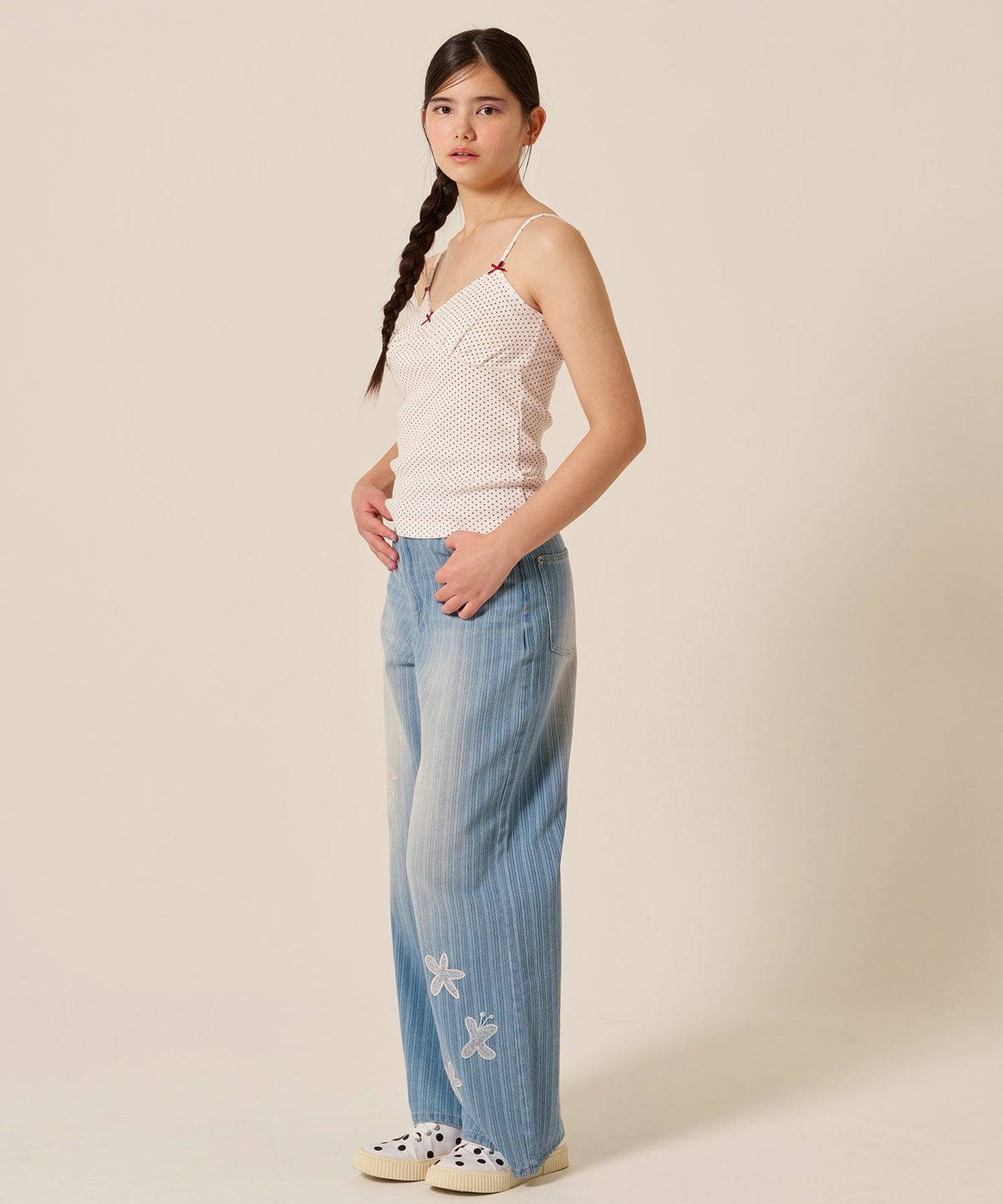 ハートネック/ ドット/キャミソール/リボン