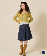 ティアー/ ミディ丈/フレア/スカート/デニム